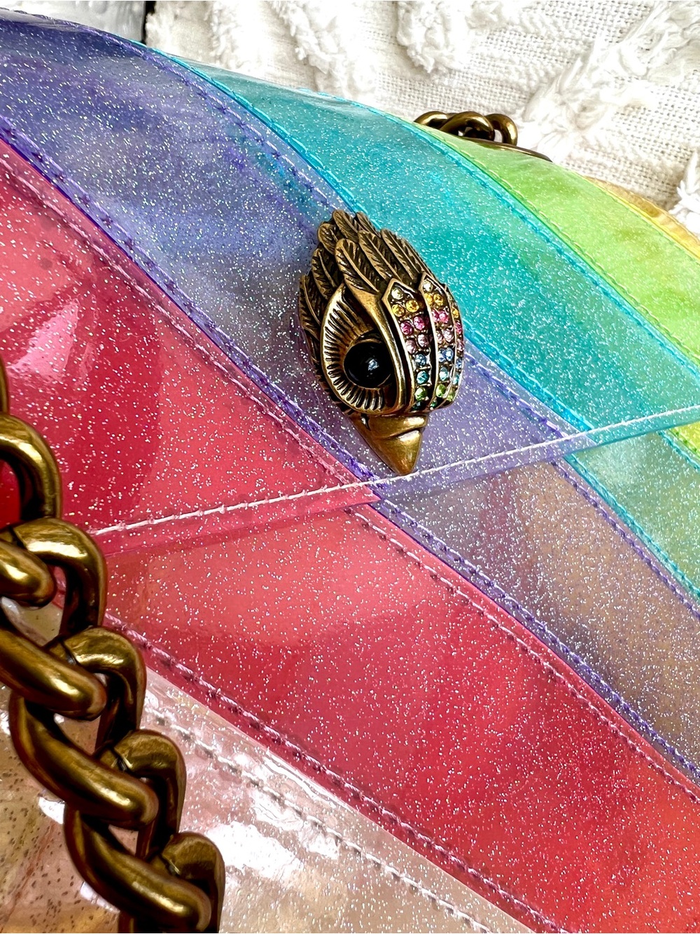 KURT GEIGER  Kensington Vinyl CLEAR RAINBOW GLITTERED crossbody / shoulder bag - Picture 5 of 15